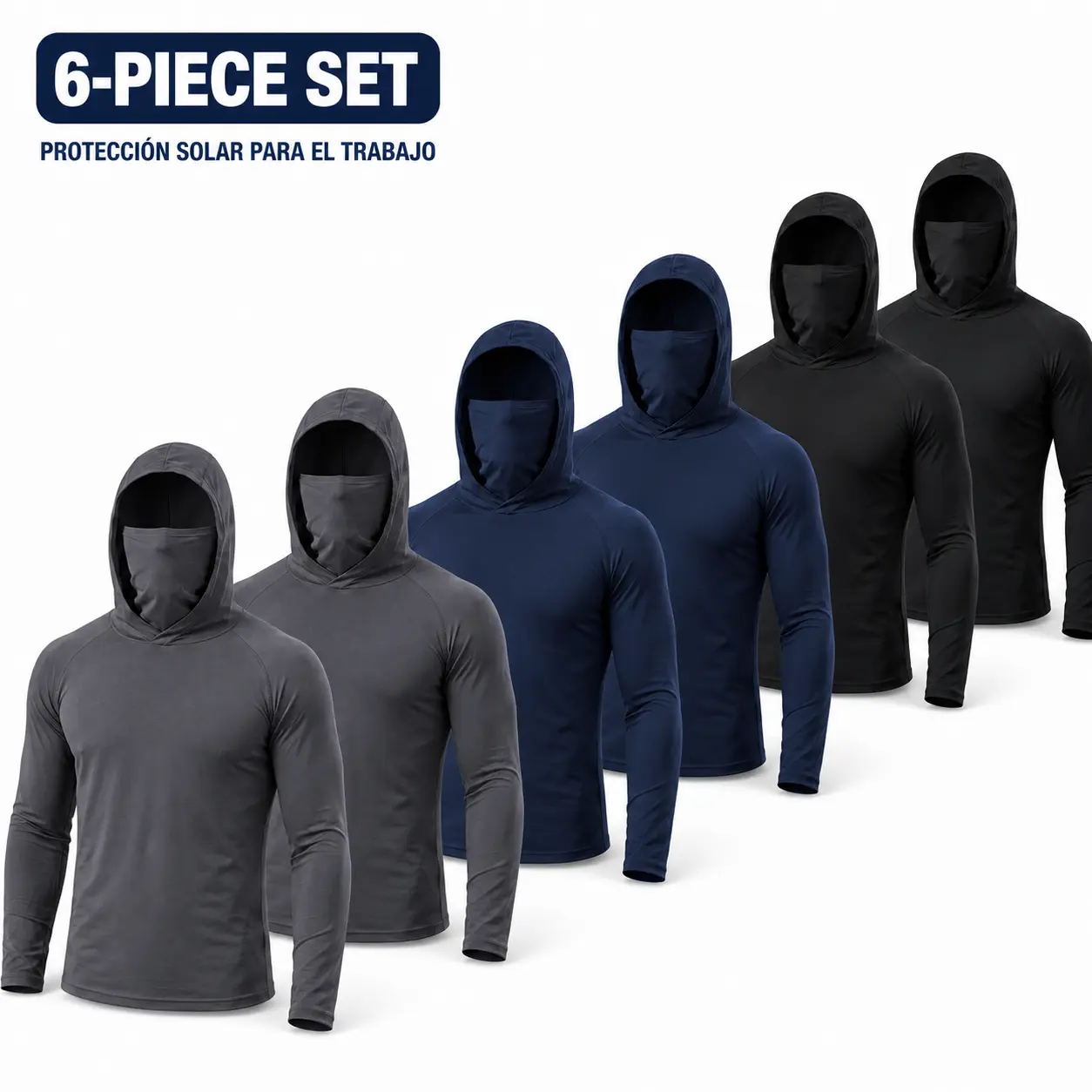 Men's 3-Pack & 6-Pack Hooded Work Shirts with Built-In Face Cover, UPF 50+ Sun Protection Long Sleeve Quick-Dry Shirts for Construction and Yard Work drip clothing