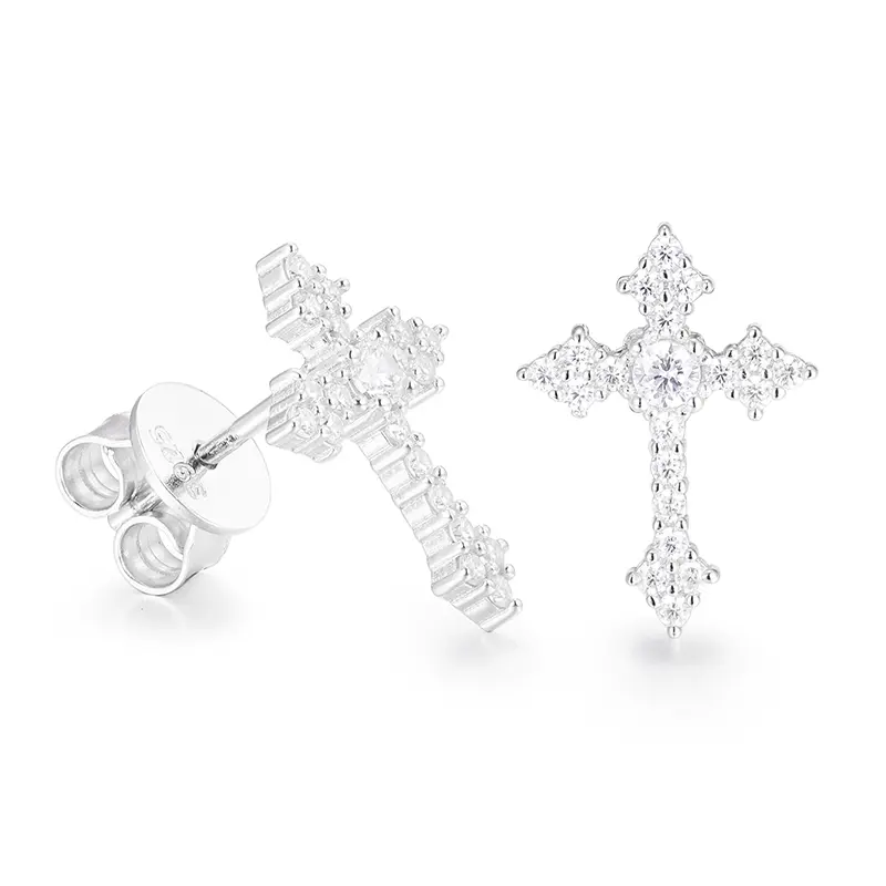 【#E235】UCCIYO Synthetic Moissanite Earrings Women's 925 Sterling Silver Cross Earrings Men's Hip Hop Jewelry Party Gifts Couple Gifts  FallFreshness