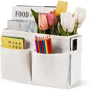 White Bedside Hanging Storage Caddy Basket Organizer for Headboards Bunk Dorm Rooms Crib Bed Rails