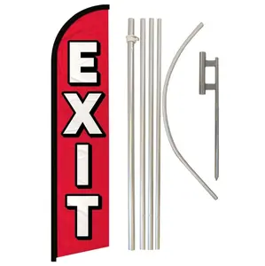 Windless Exit Banner Flag & Steel-Aluminium High-Windproof Pole Kit, Red