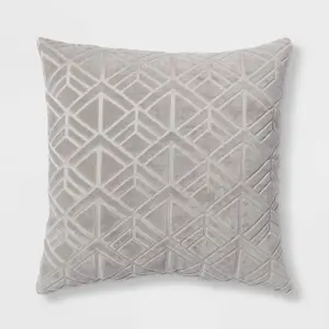 Euro Carved Velvet Jacquard Decorative Throw Pillow Gray - Threshold