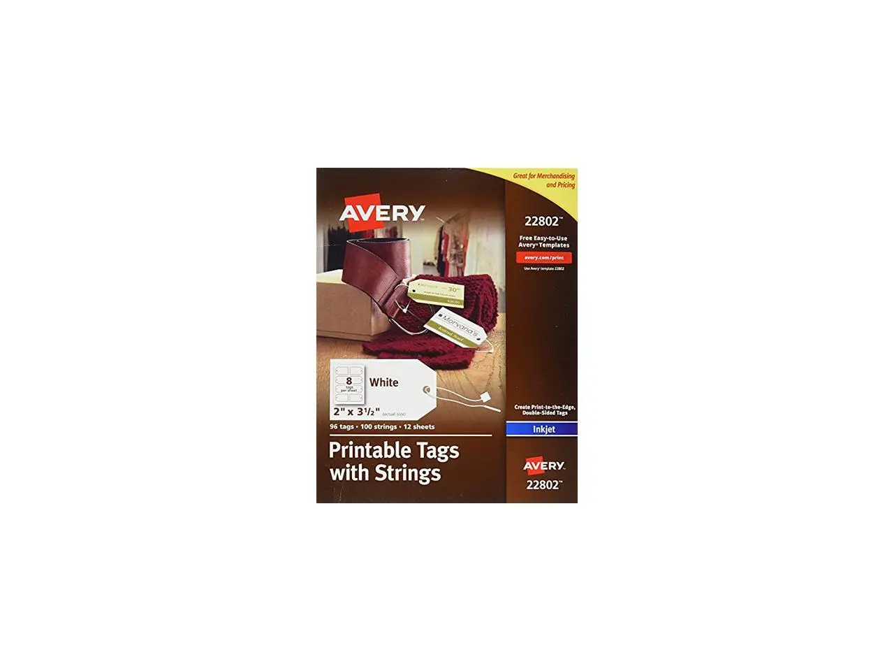 Avery Printable Tags with Strings, 2" x 3-1/2", 8 per Sheet, White Avery Printable Tags with Strings, 2" x 3-1/2", 8 per Sheet, White