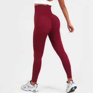 High waist peach hip yoga nine-point pants belly tight quick-drying training pants nude running fitness elastic sports pants Seamless Scrunch Butt Leggings Set tracksuits V Back Flare Leg Workout