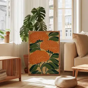 (No Frame) Colorful Art Deco Floral Wall Art - Abstract Maximalist Flower Print - Mid-Century Modern Boho Decor - Trendy