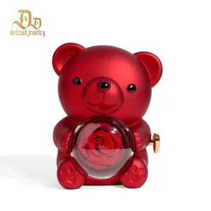 Delzzad Romantic Eternal Rose Cute Hug Bear Jewelry Box - Perfect Valentine's Day Christmas Gift for Her(Box Only)