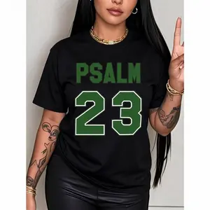 [100% Cotton]  Women'S Psalm 23 Jersey Premium T-Shirt - Casual Short Sleeve Crew Neck T-Shirt With Bold Green Lettering, Soft And Breathable Fabric, Perfect For Holiday Parties And Gift Giving Golf Gift T-Shirt For Men And Women