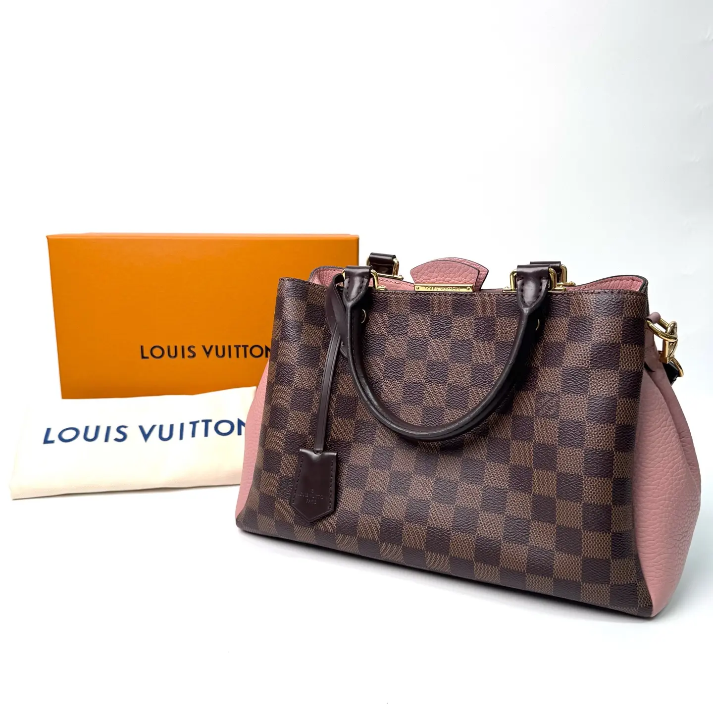 Pre-owned Louis Vuitton Brittany Collection, Brown Damier Coated Canvas with Pink Calfskin Trim, Hand & Crossbody Bag, 2018 Base Length: Approx. 27cm