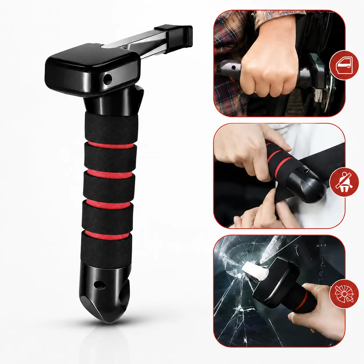Car Door Assist Handle Kit - All-in-1 Metal & Plastic Mobility Aid for Elderly & Disabled People, Vehicle Auxiliary Grip with Integrated Emergency Window Breaker for Stable In-Out Support