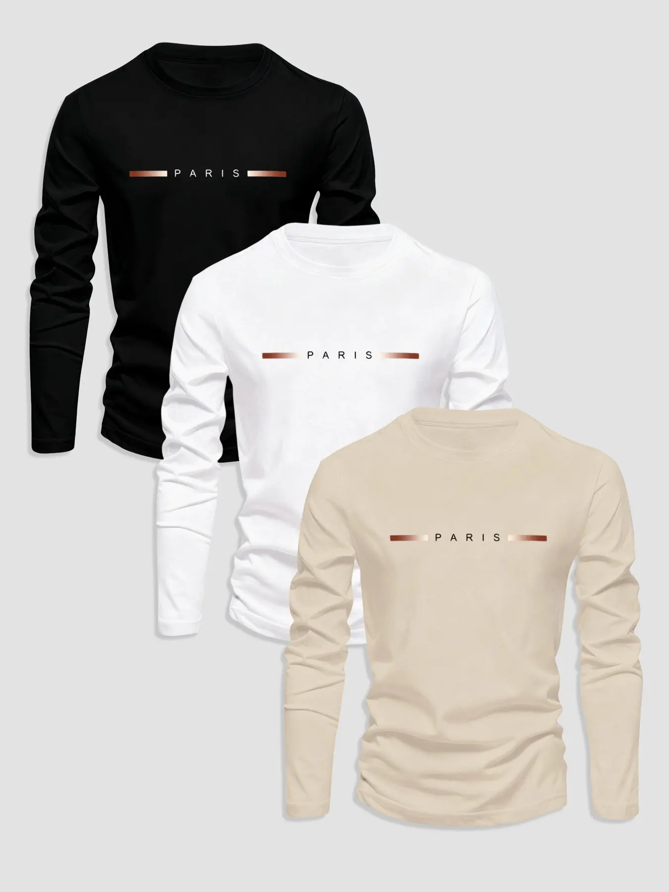 Men's Classic 3-Piece Set Letter Pattern Graphic Print Long Sleeve T-Shirt Fabric, Casual Fitted Bottom Layer Clothing, Fall & Winter Style Top, Menswear
