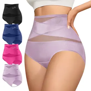 MORELECT 4/5/6/8 pack Lucky Logo High Waist Panties for Women, Cross Mesh Breathable Briefs, Lightweight Comfort Everyday Underwear, All Season Undies,mothersdaygift.