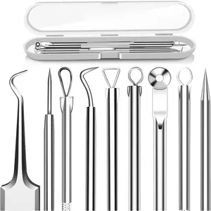 5PCS Blackhead Remover Comedone Extractor, Curved Blackhead Tweezers Kit, Professional Stainless Pimple Acne Blemish Removal Tools Kit for Manual