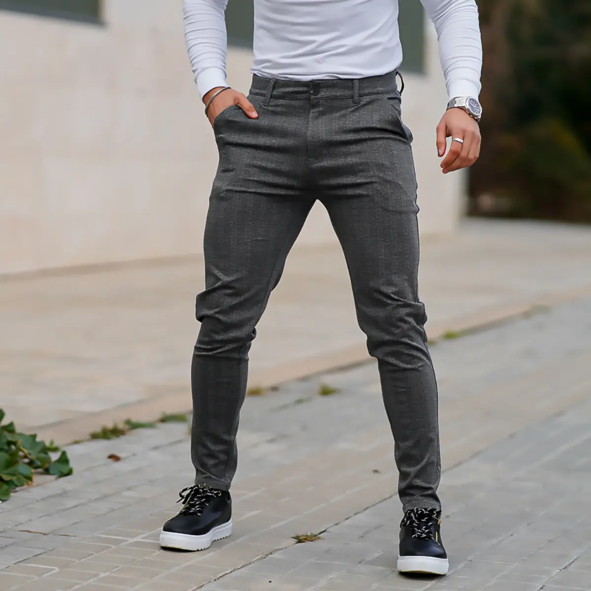 GINGTTO Menswear Slim Fit Stretch Flat-Front Dress Pants, Stylish Plain Casual Trousers for Men’s Business Occasions