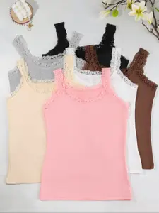 🔥Hot-selling 6-Pack Women's Multi-color Lace-Trimmed Camisoles, Casual Soft Sleeveless, Comfortable & Skin-Friendly, Versatile for Both Inner and Outer Wear, Euro-American Style Sexy Undershirts, A Must-Have for Fashionable Women.