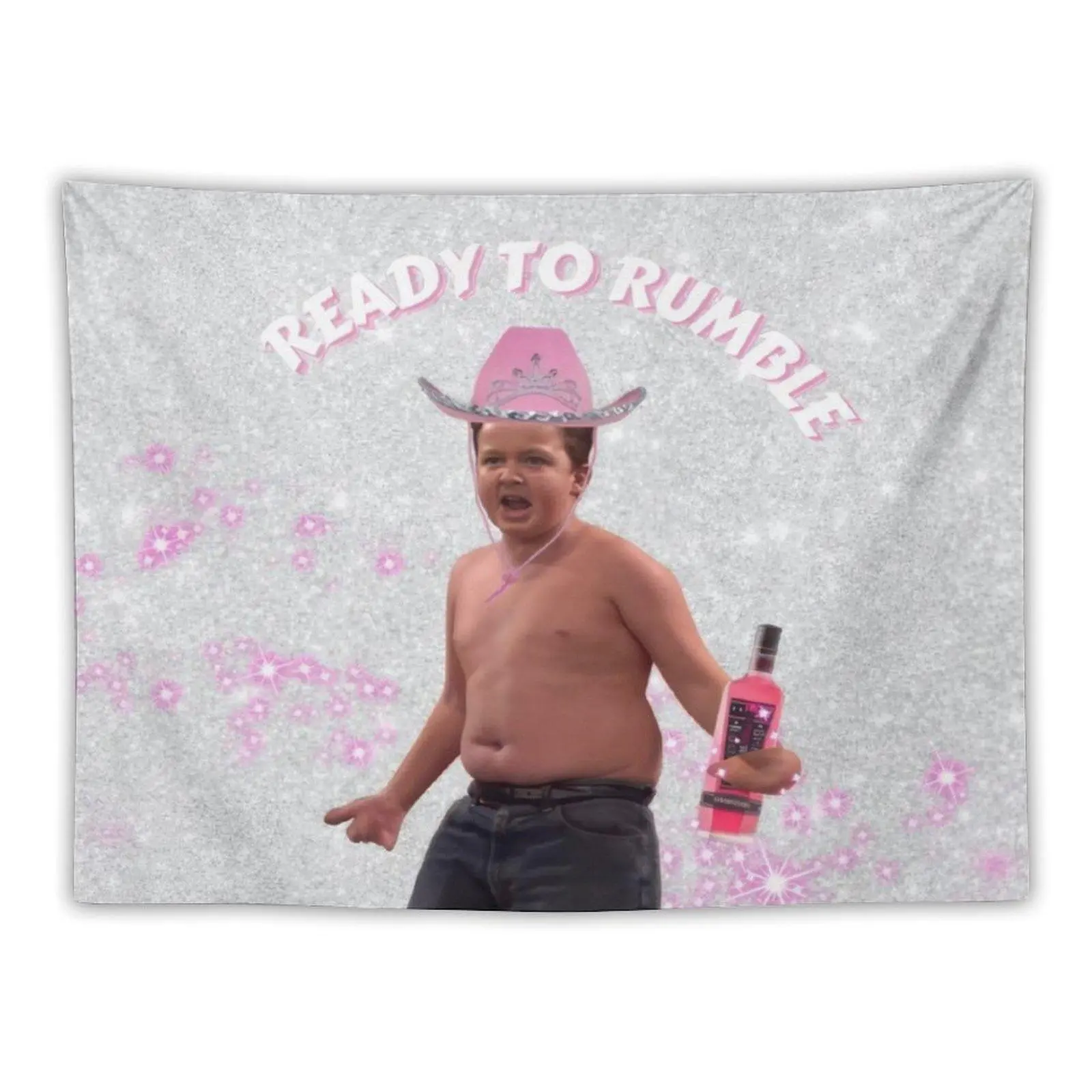 Gibby Pink Cowboy Hat "Mobbin Or What" Soft Peach Texture Funny Text Hanging Wall Tapestry, 60x40in Home Decor, Bedroom-College Dorm Accent, Funny Meme Birthday Gift for Teens, Funny Text Hanging Decor