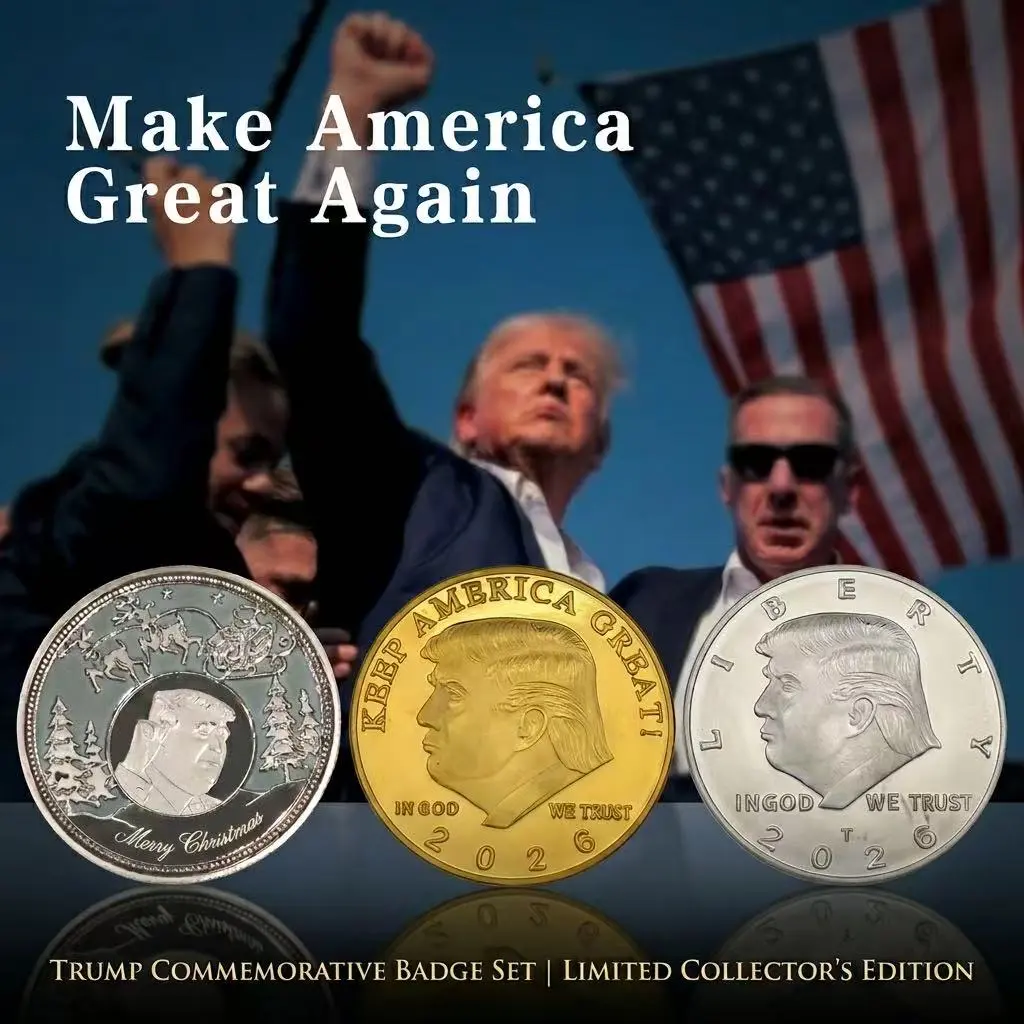 Trump Limited Edition Unisex Mineral Collectible 3-Coins Set, US Pride Patriotic Theme Design, Non-Circulating Great Nation Remembrance Coins with Protective Case, Christmas Festive & Party Gift (Home & Party Supplies)