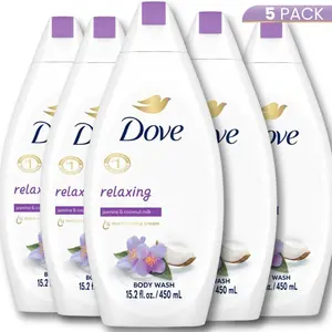 Dove Body Wash Relaxing Jasmine & Coconut Milk (5 Pack) 15.2oz / 450ml -  1/4 Moisturizing Cream & Plant Based