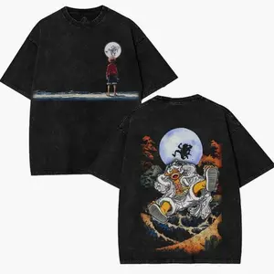 Lufi JoiBoy One Pice Retro Vintage Unisex Anime Manga Cotton Washed T-Shirt, Hoodie Gift For Anime Fan Tees Vintage Shirts T-shirt Men's Graphic Round Neck Fabric Menswear Top Oversized Black Casual Crewneck Summer Menswear 35B