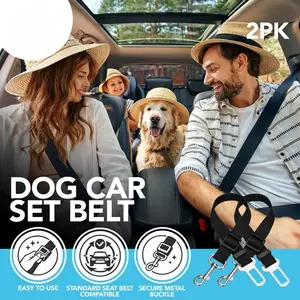 2pcs Dog Car Safety Belts, Adjustable Nylon Strap 70cm, Latch Design Secure Fit, Universal for All Dogs, Easy Installation