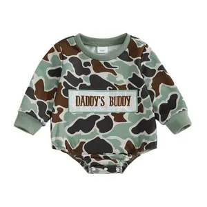 Baby Boy Fall Outfits Daddy's Buddy Long Sleeve Bubble Romper Sweatshirt Cute Camo Bodysuit 0-18M Newborn Clothes