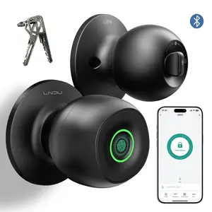 LNDU D500 Smart Fingerprint Door Knob with APP Control, Biometric Keyless Entrance Door Lock with 3 Modes (Privacy/Passage/Auto-Lock), 3 AAA Batteries Powered, 100 Fingerprints, Type-C Emergency Power for Unlocking, for Bedroom, Office, Home