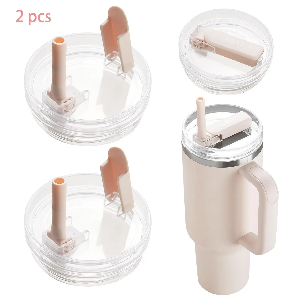 DIPESI 2-Piece 40 oz Replacement Cup Lids for Stanley Flip Top Straw Spill and Leak Lids Kitchen Essentials Drink Lids（2 pale pink）