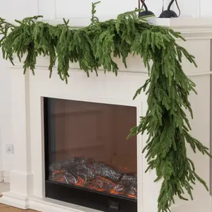 6FT Artificial Norfolk Pine Garlands Real Touch Winter Pine Garland Green for Table Mantle Wall Indoor Outdoor Christmas Decorations Festive Holiday Seasonal Reusable Mantel Nature Ornaments Durable Metal