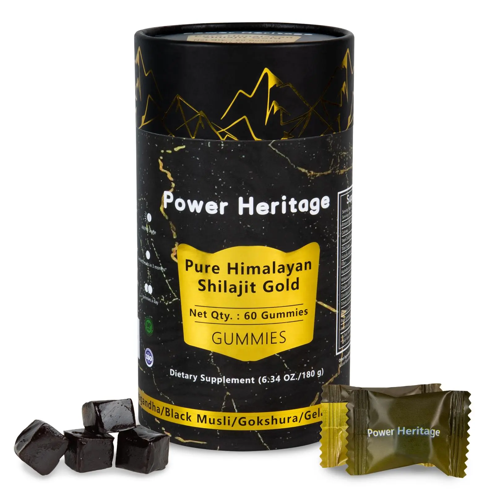 Power Heritage Pure 60 Himalayan Shilajit Gummies Gold I Lab Tested I No Added Sugar I Ashwagandha, Gokshura| Fulvic Acid & 85+ Trace Minerals supplements Natural Organic