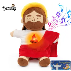 Yelakey Breathing Jesus Plush Toys with Light & Sound, Jesus Stuffed Animal Breathing Plushy Doll, Christian Catholic Religious Plushie Chr