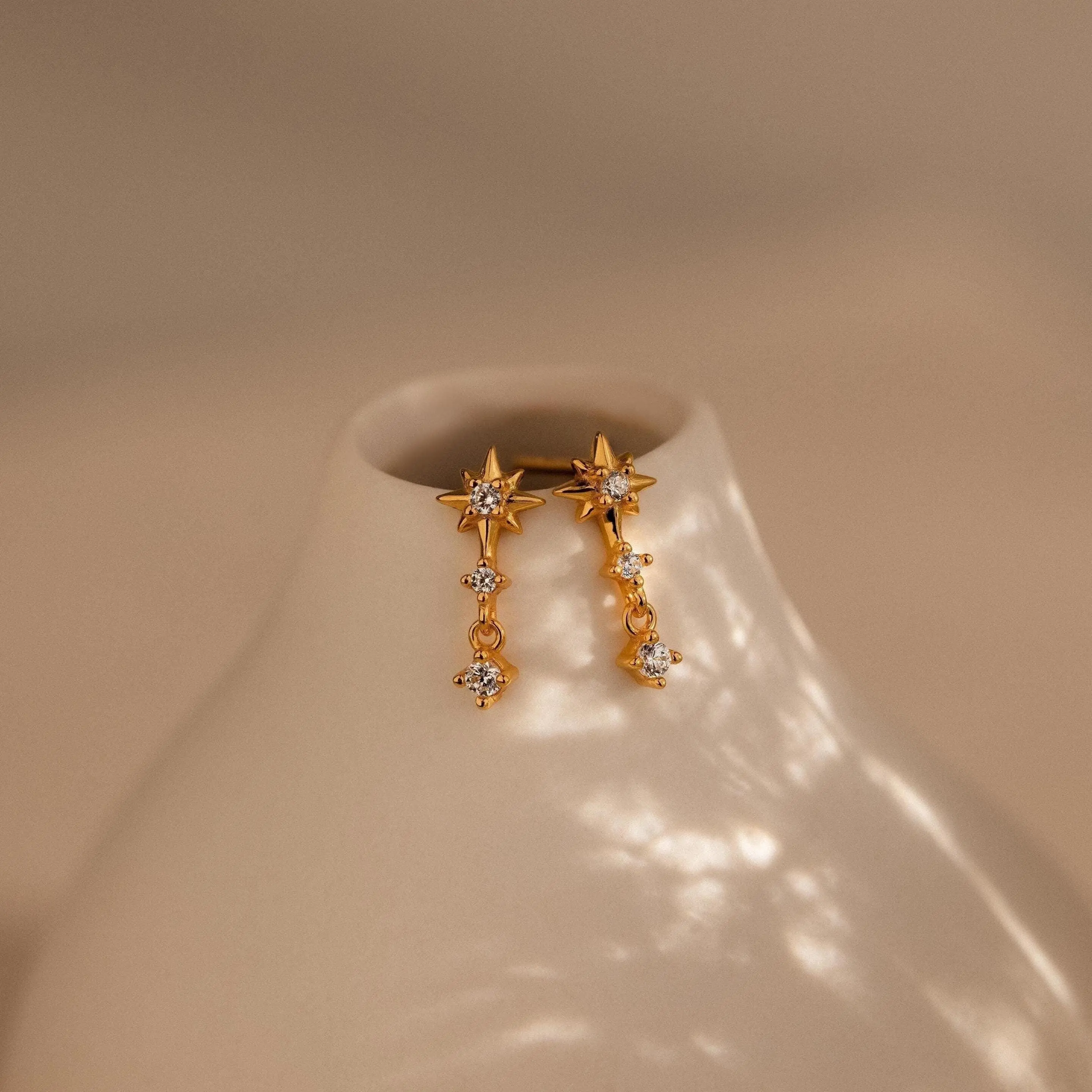Diamond Starburst Drop Studs by Caitlyn Minimalist - Dainty Diamond Star Charm Earrings in Gold - Celestial Stud Earrings - Star Jewelry - Friend Gift
