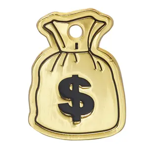 Money Bag Tag - Cool Pet ID Tag with Free Engraving, 30mm x 30mm, Zinc Alloy Finish, Steel Ring Included, Stylish and Durable for Pet Owners.