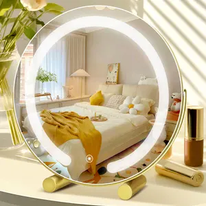Gold Vanity Mirror 12 Inch Makeup Mirror with Smart Touch Dimmable Lights Large Lighted Vanity Mirror 360° Rotation Tabletop Design for Optimal Visibility