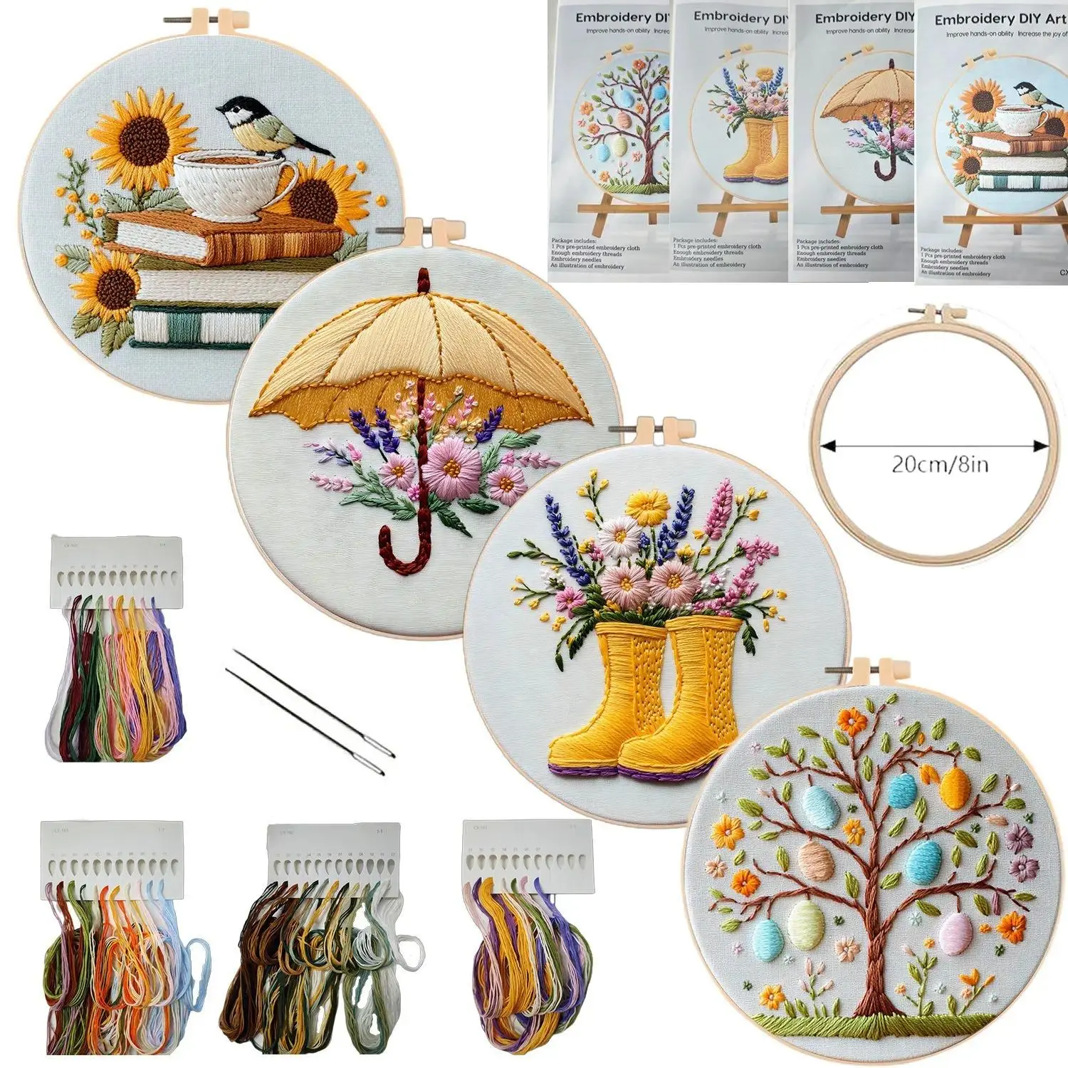 European-Style Sunflower Easter Egg Embroidery Kit with Embroidery Design, DIY Floral Stitching Sewing Tool Set for Home Decor & Handmade Gifting
