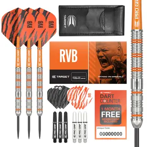 Target Darts Raymond Van Barneveld RVB 22G Tungsten Steel Tip Darts Set - 9 Pro Grip Shafts - 9 Pro Ultra Flights – Dart Wallet - Dart Counter App Coupon Bundle
