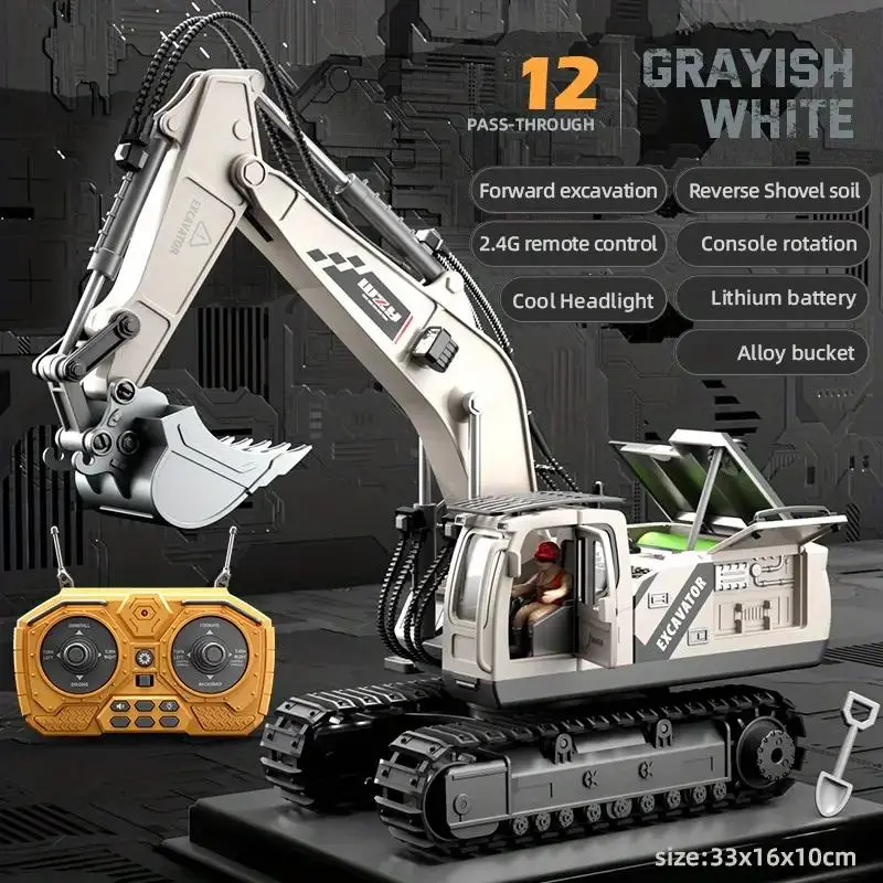 RC Excavator,Remote Control Engineering Vehicle,City Unit Engineering 6/12-Channel Remote Control Excavator Toycar,2.4GHz Construction Vehicle with Metal Shovel for Kids Aged 3+ STEM Approved Educational Gift