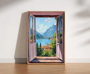 [UNFRAMED POSTER] Open Window Henri Matisse Print, Henri Matisse Style Fauvism Painting, Modern Exhibition Print, Patio Doors Italy Mediterranean, Lake Como