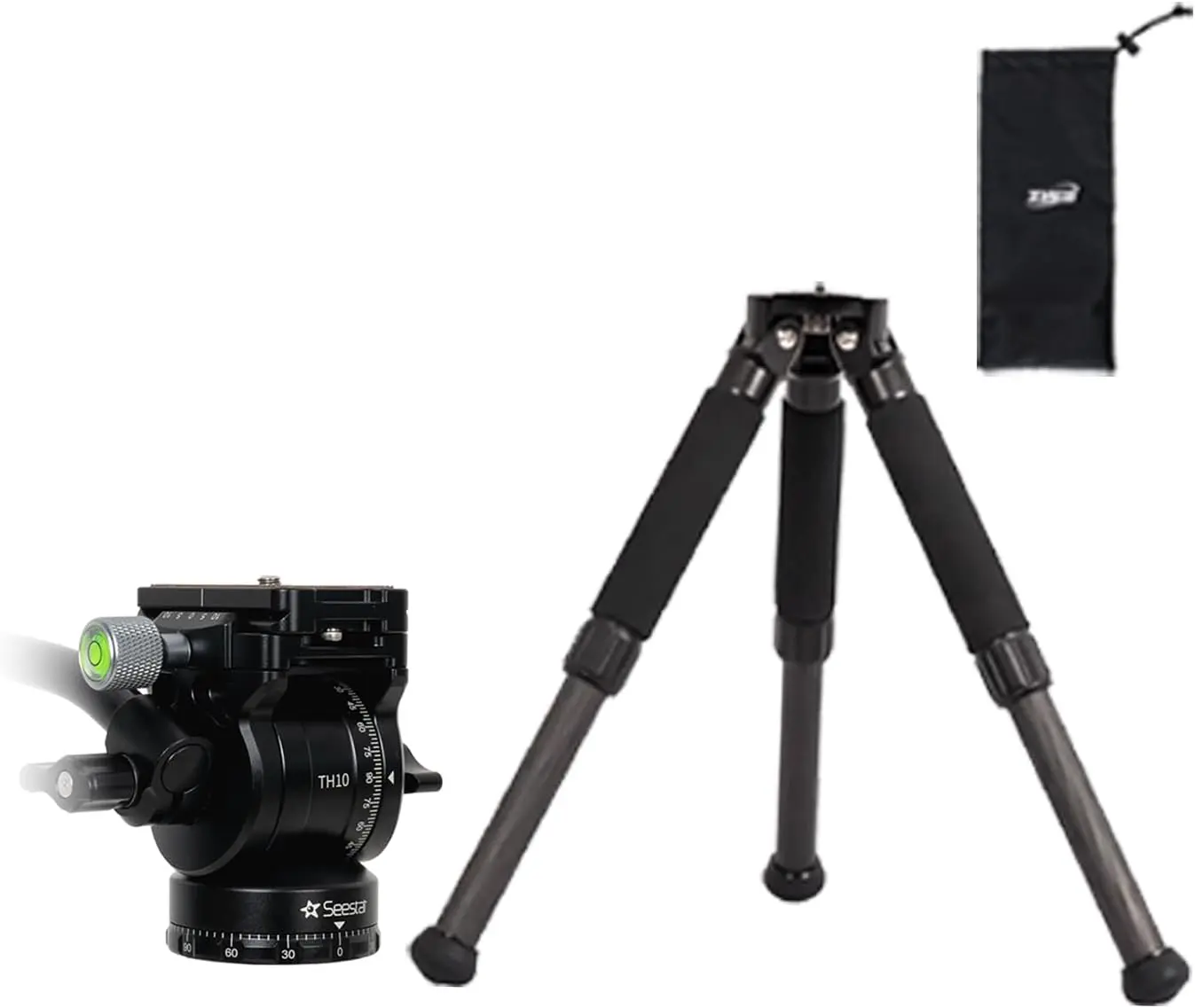 ZWO Seestar TH10 Fluid Tripod Head & TC20 Carbon Fiber Tripod Combo for Seestar Smart Telescope, Equatorial Mode Support, 360° Pan ±90° Tilt, Compatible with Seestar S30 Pro, DSLR & Mirrorless Cameras