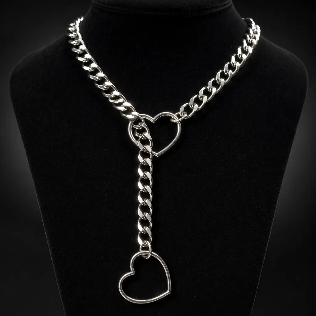 Heart-Shaped Chain Choker Necklace, Adjustable PU Leather Choker, Gothic Punk Y2K Fashion Accessory, Statement Jewelry, Birthday, Anniversary & Valentine's Day Gift for Women