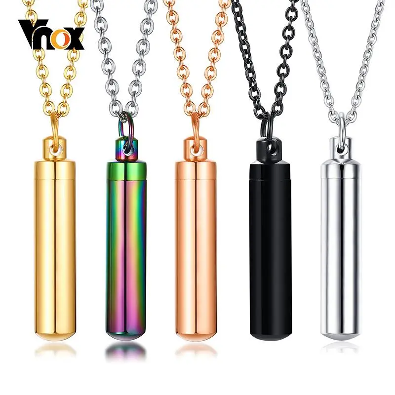Vnox Minimalist Urn Cremation Necklaces for Men Women,Hollow Tube Memorial Ashes Pendant Vial, Keepsake Gift Perfume Holder