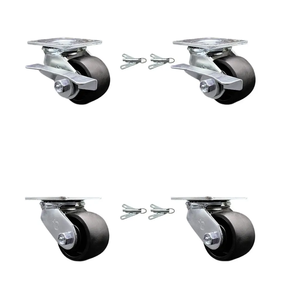 Service Caster SCC-30CS3420-GFNB-SLB-BSL-2 Heavy Duty Swivel Castors (Set of 4 for Carts) - 3.25in High Temp Glass Filled Nylon Wheels, 2in Wide, Ball Bearings, Swivel Brakes, Chemical Resistant Listing, No Flat Spot, 3600lbs Capacity, Maintenance Free, S