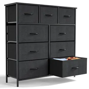 Black 9-Drawer Dresser with Wood Top and 5 & 7 Drawers, Steel Frame for Bedroom, Hallway, Living Room, Closet & Dorm Furniture Cabinets Springtok Organizational Multifunction Organizing storage cabinets drawer dresser
