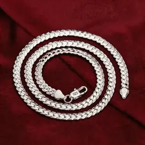 925 Silver Plated 5mm Side ChainNecklacefor Woman Men Fashion WeddingEngagement Jewelry Gifts for Women Men,Tarnish-Free Nanotech Coating,Hip Hop Streetwear,Minimalist Layering Jewelry