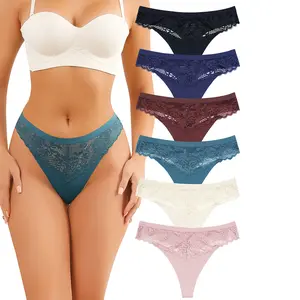 LEVAO Women’s Lace Thong Underwear – Low Waist No Show G-String Panties, Multipack S–XXL