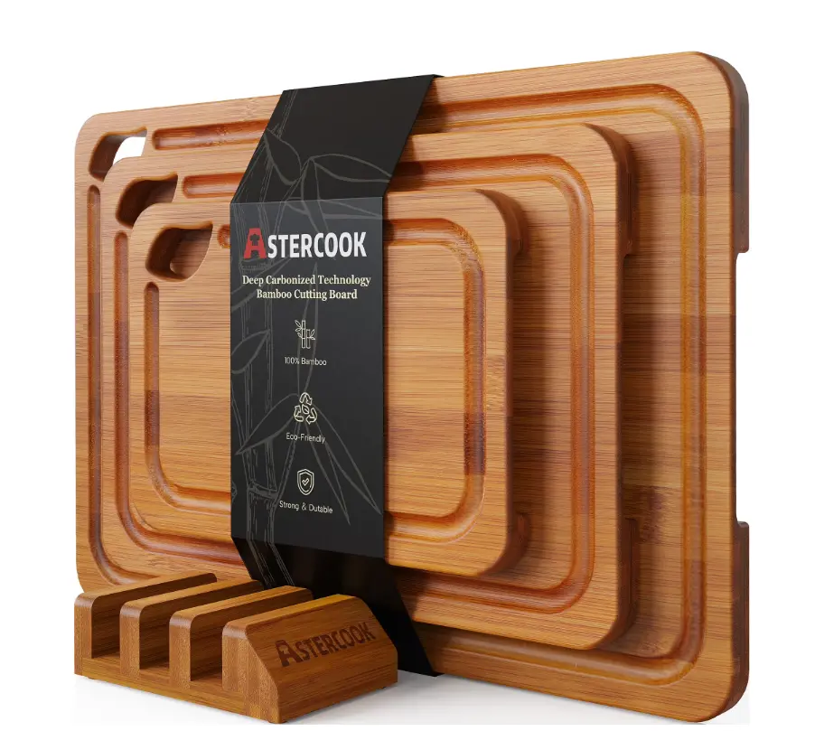 Bamboo Cutting Board Set Heavy Duty Kitchen Chopping Board for Food Prep Eco Friendly Stain Resistant Easy to Wash
