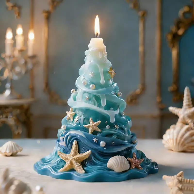 Ocean Tree Theme Candle Scented Wax Mold, Starfish Shell Wave Decorative Relief Silicone Mold, DIY Craft Supplies for Home Decoration, Silicone Molds For Crafts