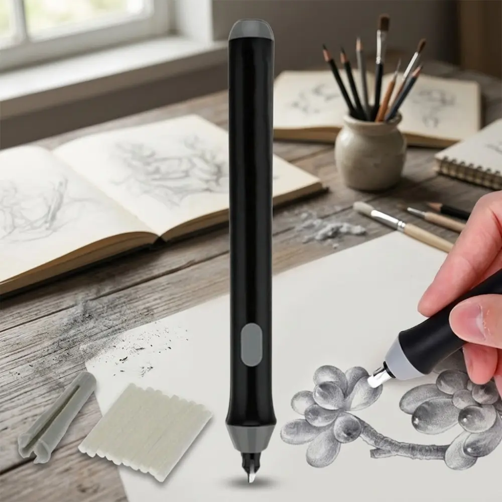 Electric Eraser Pen for Drawing, Rechargeable Detail Eraser with Replaceable Tips, Precision Highlighter and Correction Tool for Artists, Students, and Professional Sketching, Portable Art Supplies.