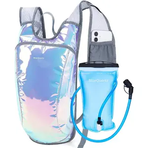 Blue Quartz Rave Hydration Backpack, Reflective Hiking Pack with 2L Water Bladder & Phone Pocket, Hydro Pack with Insulated Compartment for Festival Running Cycling for Men Women2026