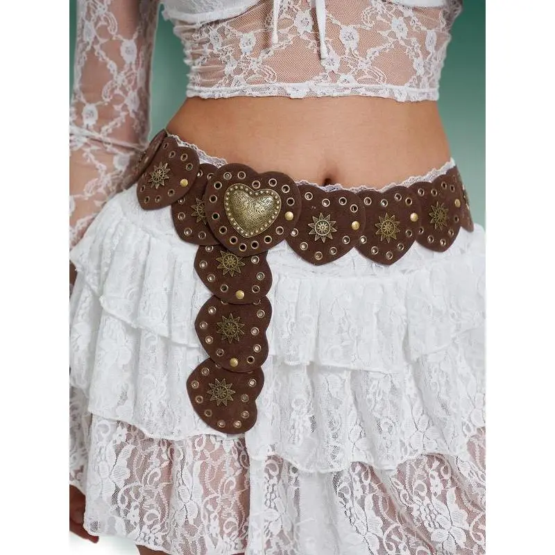 Women's Vintage Western Heart Belts,Boho Style Buckle Decorative Stylish Cowboy Cowgirl Belt for Daily Party Wear, FashionCasual Dress Belt for Party, Daily Clothing Decoration,Fashion Vintage Belts