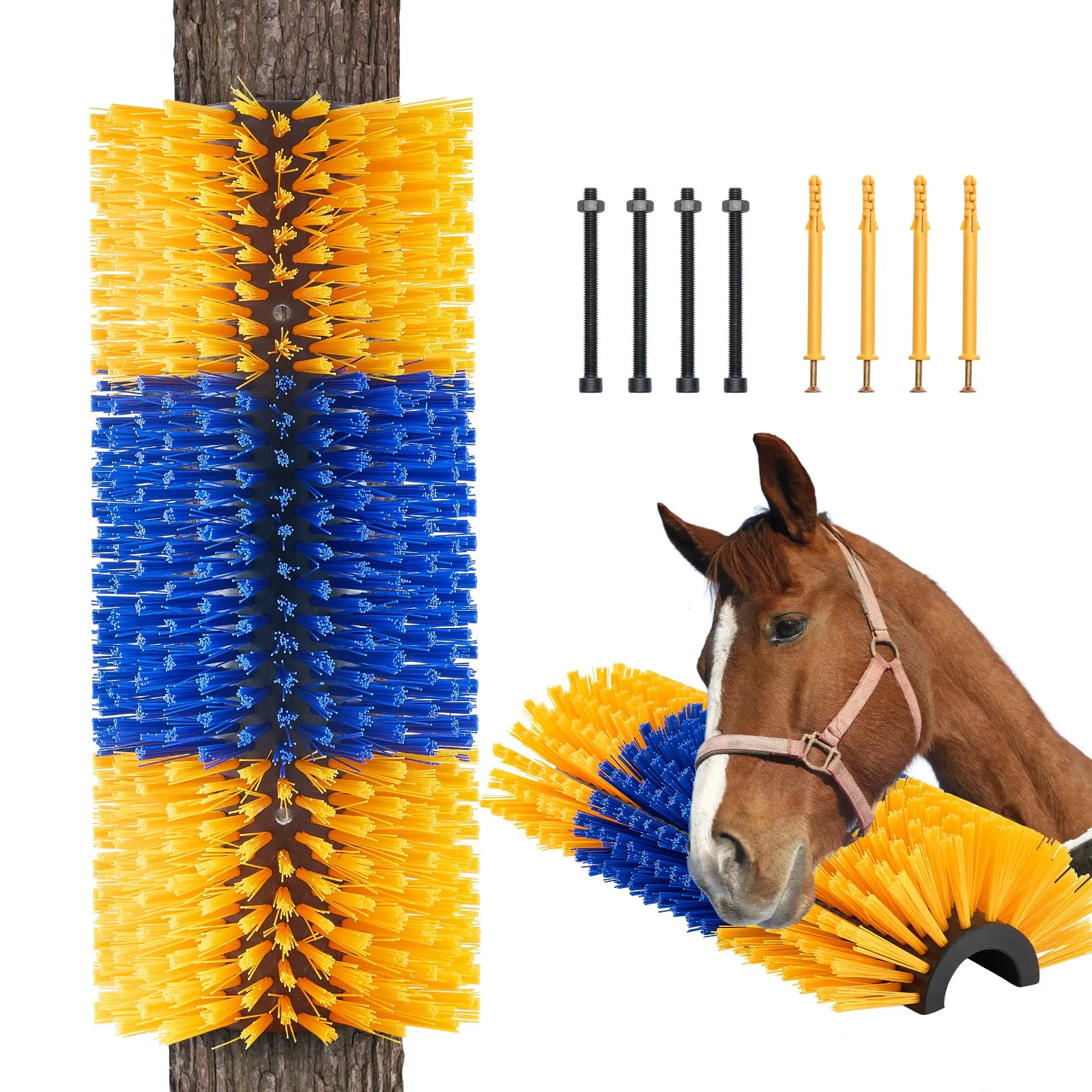 【DealsForYouDays】Livestock Scratching Brush, Horse Brush with 2 Screws, 17.1 x 7.5 in Cow Scratcher, for Back Itch Relief & Keep Cleaning, Grooming & Scratching Post Brush for Horse, Pig, Cattle Supplies