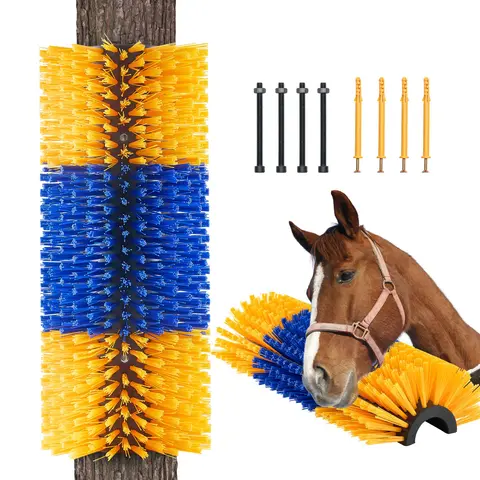 Livestock Scratching Grooming Brush with 2 Screws for Easy Secure Mount, 17x7.5" Tool with 2.17" Fur Reach for Farmers' Barns - 1pc/2pc Option, Back Itch Relief, Shedding Control, Clean, Avoids Property Damage