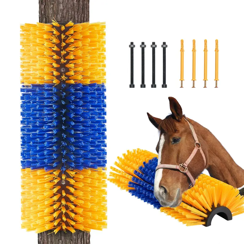 Livestock Scratching Grooming Brush with 2 Screws for Easy Secure Mount, 17x7.5" Tool with 2.17" Fur Reach for Farmers' Barns - 1pc/2pc Option, Back Itch Relief, Shedding Control, Clean, Avoids Property Damage